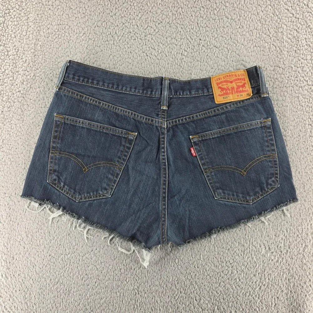Levis 514 Shorts Men 36 Blue Dark Wash Denim Cut Off Jean Raw Hem Festival Beach
